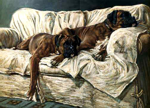 "Boxers in Repose" Fine Art Limited Edition Print by Roger Inman