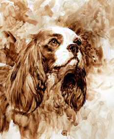 "A Blenheim Cavalier" Cavalier King Charles Spaniel Limited Edition Print from the Original Sepia Watercolor by British artist Roger Inman